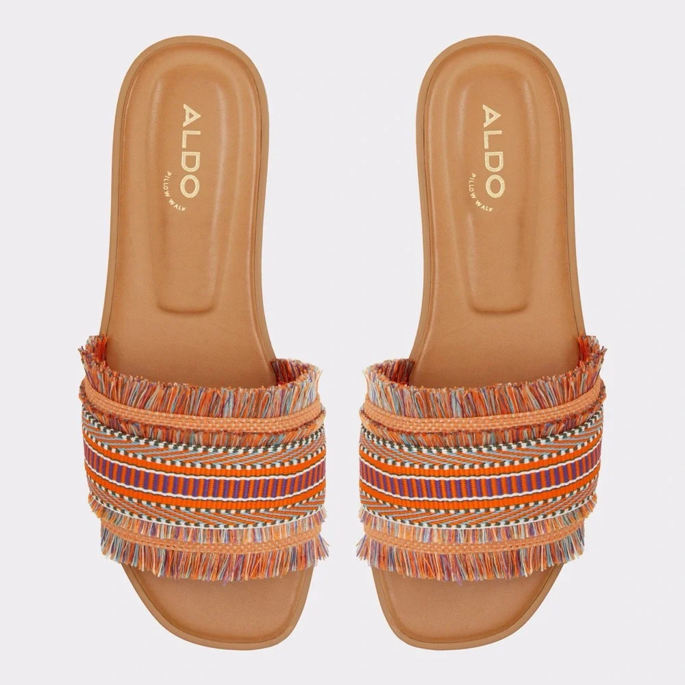 Aldo Nalani Multicolour Fringe embellished Flat Sandals -  6.5